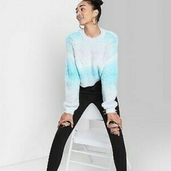 Wild Fable Ombre Blue/Gray Boxy Crop Fuzzy Sweater Size L - Picture 1 of 9